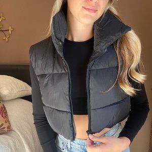 Black Cropped Puffer Vest